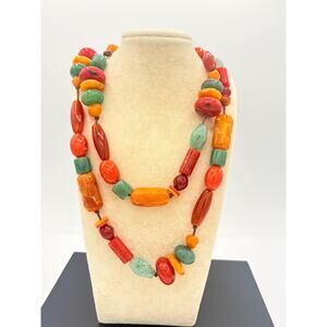 Vintage Multi-Strand Acrylic Faux Stone Necklace - Bold Colorful Statement Piece